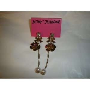 Betsey Johnson Carnation w/ Pink Center Topped W/ribbon Earrings