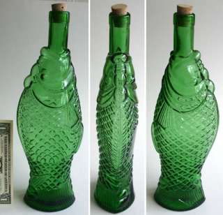Vintage Fish Bottle, Antinori wine Italy decor old green glass 1965 
