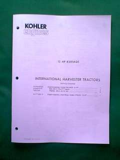 KOHLER ENGINE 12 HP K301AQS PARTS MANUAL  