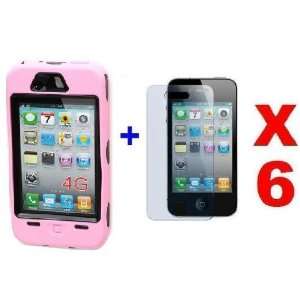  Stylish Plastic Case for iPhone 4   Light Pink + 6 Clear 