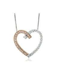 14k Gold White and Rose Pink Diamond Heart Pendant Necklace (GH, I1 I2 