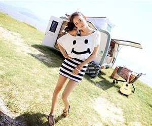 Women twinset 2PC smile top T shirt sun tank mini dress  