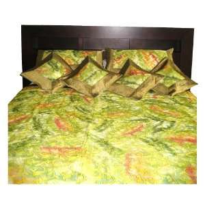  Silk Bed Comforter set with Zari   Golden thread work 