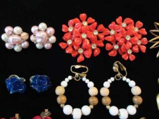 56 Pr Vintage Costume Jewelry Earrings LOT Cluster Rhinestone Dangle 