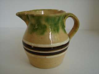 Vintage American Banded Seaweed Mochaware pitcher Yelloware Stoneware 