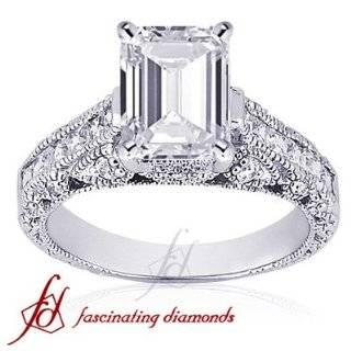 50 Ct Emerald Cut Diamond Engagement Ring Pave VS IGI