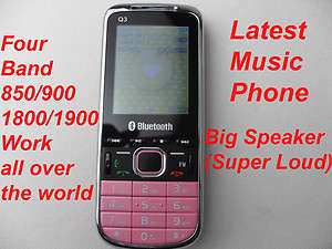 Q3 Pink Quad Band Music Mobile Cell Phone Loud Speaker 2 Sim /4 FM 