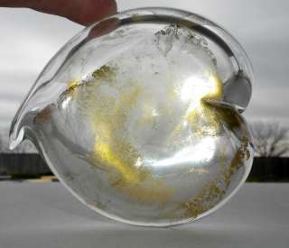 SIGNED RANDY STRONG GLASS HEART GOLD LEAF PAPERWEIGHT  