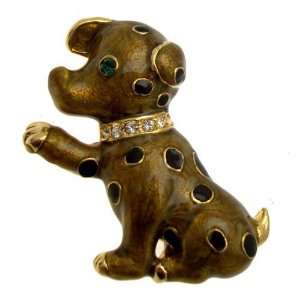   Brown & Black Enamel Spotted Puppy Dog Brooch   Special Offer Jewelry