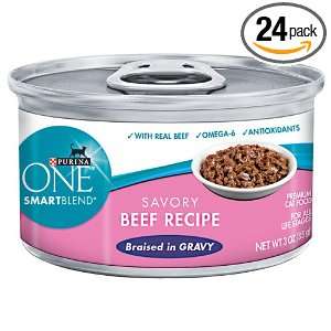 Purina ONE Cat Food Savory Beef Recipe Braised in Gravy, 3 Ounce (Pack 