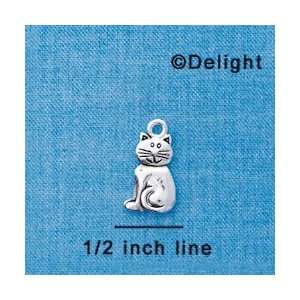  C3772 tlf   2 D Silver Fat Cat   Silver Plated Charm