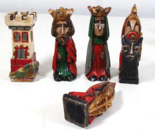 Vintage Painted & Carved WOOD CHESS SET Medieval Style  