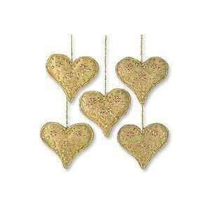  NOVICA Beaded ornaments, Floral Heart (set of 5 