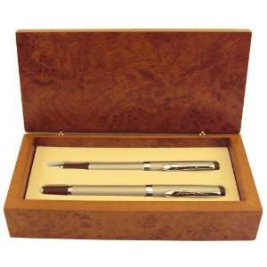 Double Pen Set in Burlwood Box