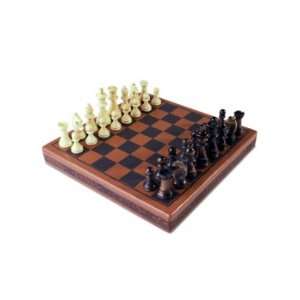  Handcrafted Wooden Chess Set with Leather Board and 