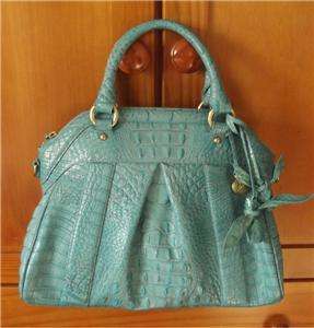 Brahmin Louise Rose Aqua Glossy Lady Blue Purse Bag Satchel  