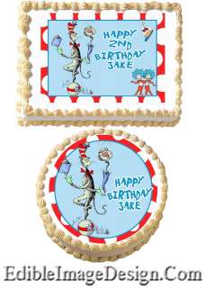 CAT IN THE HAT DR SEUSS Edible Birthday Party Cake Image Topper  