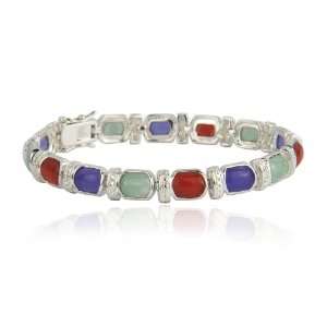 Sterling Silver Lavender, Red, and Green Jade Bracelet and 