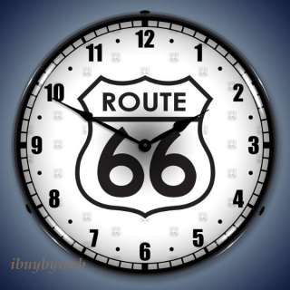 Retro Nostalgic Route 66 Lighted Wall Clock Sign  