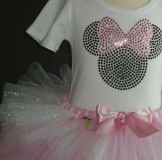 3T 4T pink Minnie Mouse costume glitter tutu tshirt  