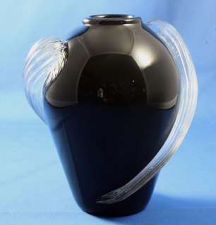Black Art Glass Vase with Clear Glass Accents  