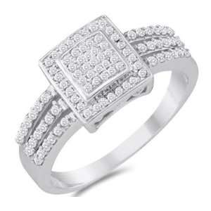 Micro Diamond Anniversary Ring 10k White Gold Bridal (1/4 Carat), Size 