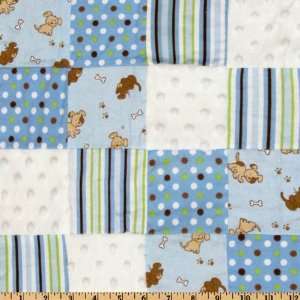  46 Wide Peek a boo Puppy Patches Blue/Mocha Fabric By 