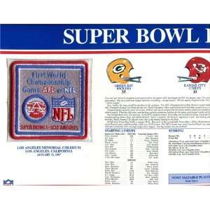 Super Bowl 1 Patch and Game Details Card Sports 