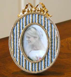 FABERGE ENAMEL GUILLOCHE OVAL PICTURE FRAME w/CRYSTAL ACCENTS NIB 