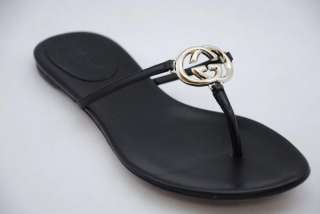Gucci GG Logo Leather Slides Flip Flops Sandals Shoes sz US 5.5 C EU 