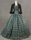 Civil War Victorian Tartan Velvet Ball Gown Day Dress Prom 160 M