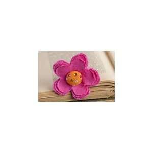  Large Fabric Flower Clip with Pink Petals, Orange Middle 