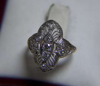 Filigree Antique ring 14K White Gold with Diamonds  