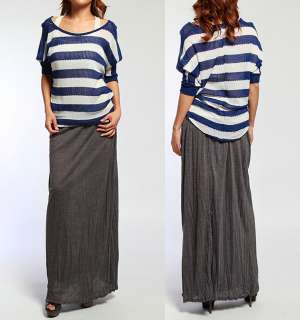   Crinkled Flowing Maxi Long Skirt Elastic Waistband Full Length  