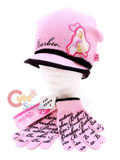 Disney Barbie Gloves, Beanie Cap Set  Pink 2pc  