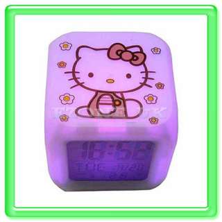 New Hello kitty LED Change 7 Color Digital Alarm Clock  