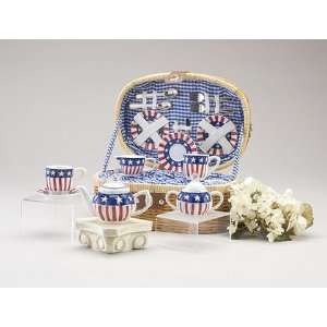  Patriotic Porcelain Tea Set for 4 incl. Wicker Basket 