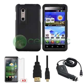 Black Hard Case+Micro HDMI+Car Charger for LG Thrill 4G  