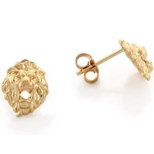   10k Yellow Gold 0.8cm Lion Head with Open Mouth Pin Earrings Jewelry