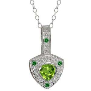   50 Ct Trillion Green Peridot and Green Diamond 18k White Gold Pendant