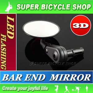 Bicycle Handle Bar 3D Bar End Convex Mirror + Red Led  