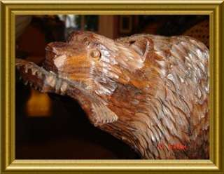 ANTIQUE BLACK FOREST BEAR FISHING WITH SALMON IN MOUTH  
