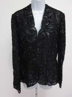 GIORGIO ARMANI Black Sheer Embroidered Sequin Embellished V Neck 