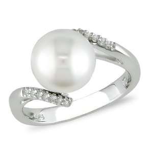  Sterling Silver FW Pearl and Diamond Ring Jewelry