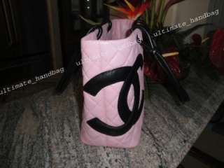 AUTH SMALL PINK/BLACK CHANEL CAMBON TOTE EXCELLENT  