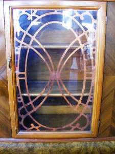 1940s Art Deco Waterfall China Cabinet Wood Wooden Gingerbread Trim 