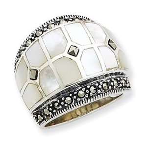  Sterling Silver Marcasite & Mother of Pearl Ring Jewelry