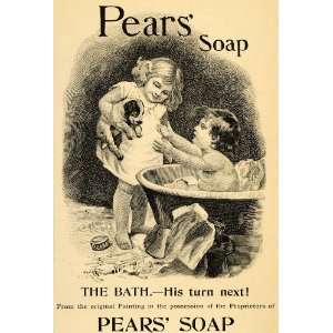1895 Ad Pears Soap Children in Bath Tub Puppy Brother   Original Print 