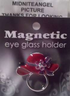 RED HAT PURPLE BOW & CRYSTALS MAGNETIC EYE GLASS HOLDER  