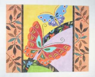   Butterflies with Border handpainted Needlepoint Canvas 18 mesh  